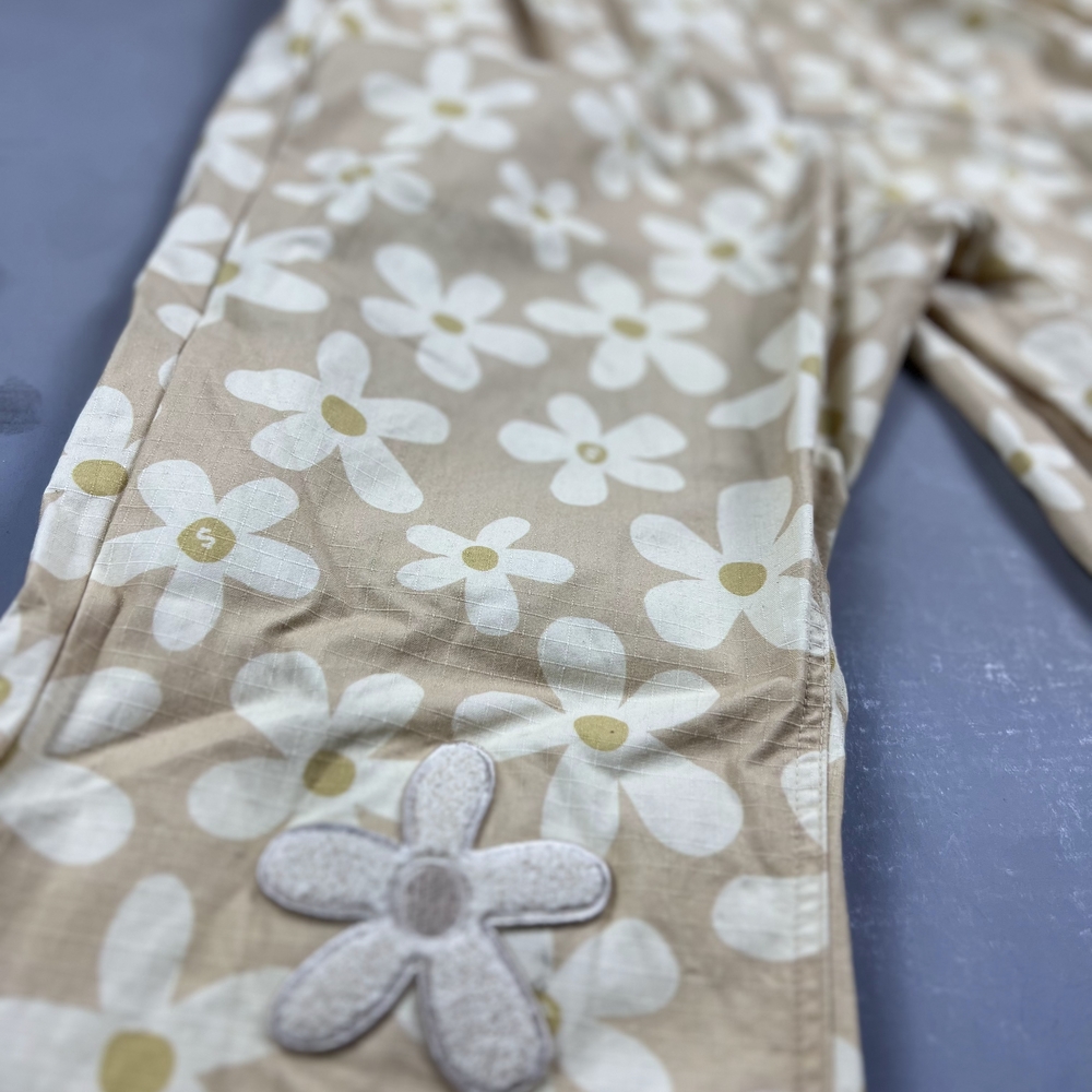 CASH APP Floral Jumpsuit Buckle Cargo Tan Zip Floral Flowers Size M - Picture 4 of 10
